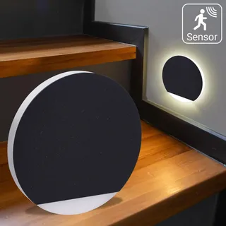 Longlife LED LED Treppenleuchten mit Bewegungsmelder rund schwarz 1,5W - Lichtfarbe: Warmweiß...