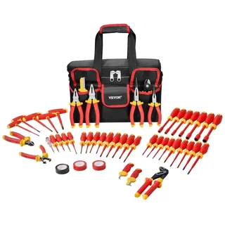 Vevor isoliertes Schraubendreher Set, 50 tlg. professionelles elektrisches 1000 V Elektrikerwerkzeug mit magnetischen Spitzen, T-Griff-Sechskantschlüssel, Schraubendreher, einpoliger Spannungsprüfer
