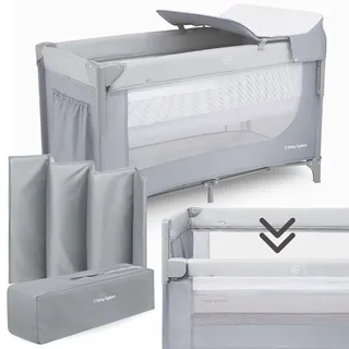 OEM Moby-System 3in1 Beistellbett Baby - Reisebett mit Wickelauflage, Matratze Transporttasche - Höhenverstellbares Beistellbett, Laufstall (6 Teile)