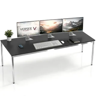 Versee Schreibtisch Schwarz, Holzwerkstoff, Rechteckig, Rundrohr, 60x75.5x200 cm Arbeitszimmer, Schreibtische, Bürotische