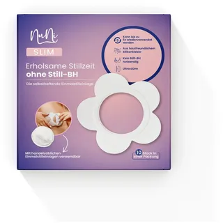 NuNi SLIM Einweg Stilleinlagen, Selbstklebende Einmalstilleinlagen, Ultradünne und Atmungsaktive Still-Pads, Stillen ohne Still-BH, 10 Stück