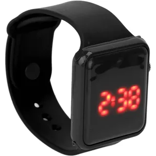 Kinder Sportuhr mit LED Anzeige, Eckige Digitaluhr, Aktivitäts Tracker für Freizeitaktivitäten mit Schrittzähler, Stoppuhr für Jungen und Mädchen(Schwarz)