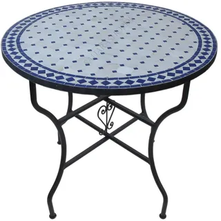 Mediterraner Mosaiktisch Rund Ø 80 cm Blau-Natur