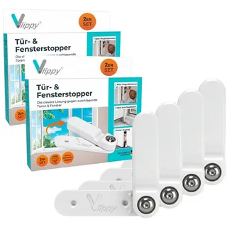 vlippy Tür- & Fensterstopperr 4 Stück Verhindert das Zuschlagen von Fenstern & Türen, endlich Lüften ohne Sorge | Einfache Montage ohne Bohren - einfach kleben, vlippen, fertig