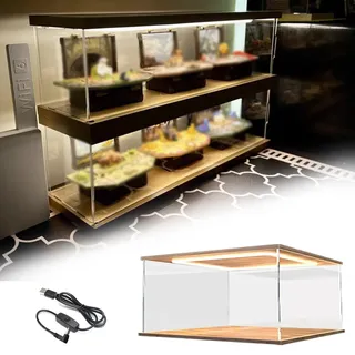 Acryl Vitrine Lange Acrylvitrine für Figuren, Beleuchtete Transparente Vitrine mit Holzsockel, Staubdichte Aufbewahrungsbox auf Der Arbeitsplatte für Spielzeug, Kunstwerke und Modelle(20x10x15cm(8"x4"