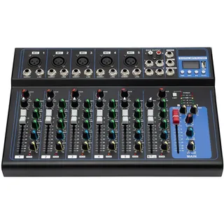7-Kanal Mischpult DJ Mixer Bluetooth 5.0 mit XLR USB Eingängen 33.5 cm Kompakt für Home Studio Live-Auftritte Aufnahmen Bands Bars Effektregelung 48V Phantomspannung
