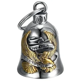 BOBIJOO JEWELRY - Clochette Moto Aigle US LIVE to Ride Porte-Bonheur MOCY Bell Acier inoxydable Argent Or