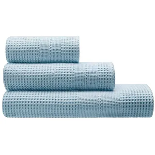 Cotonea Waffelpikee-Handtücher aus Bio Baumwolle Gästetuch 35x50 cm | hellblau - blau
