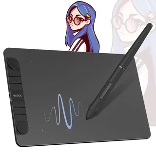 Grafiktablett VEIKK VK1060PRO, Doppeltes Einstellrad-Design 10x6 Zoll Zeichentablett mit 8192 Druckstufen Batterielosem Stift Kompatibel Windows/Mac OS/Android/Linux