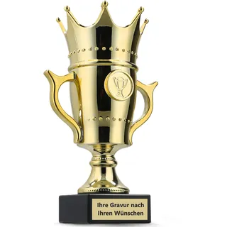 Zelaro Siegerfigur Pokal mit Gravur Wunschtext – 22,5cm Henkelpokal Krone | Pokal Fußball | Siegerpokal Champion- Ideal als personalisiertes Geschenk