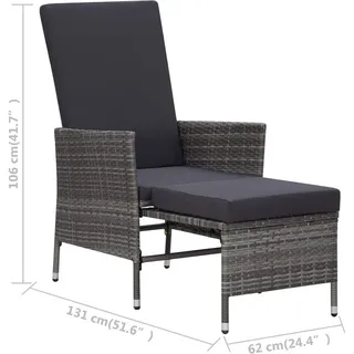 vidaXL Polyrattan Garten-Liegestuhl 63 x 131 x 106 cm grau inkl. Auflagen