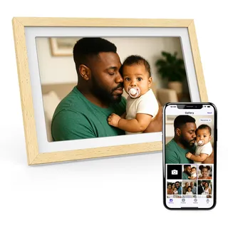 Xoro 11 Zoll WiFi Digitale Bilderrahmen, 1920x1080 HD IPS Touch Display, 32GB Speicher, Automatische Rotation, Buchenholz, Teilen Sie Fotos sofort von überall aus