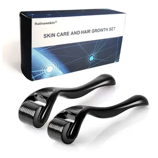 Rollnewskin Derma Roller für Haare & Bart - 2Pack(1.0+1.5) mm 540 Titanium Microneedling Roller Bart Derma roller für Gesicht Körper Kopfhaut Männer Frauen
