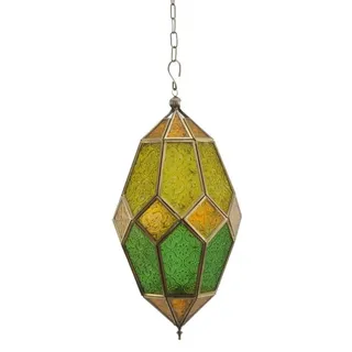 Casa Moro Hängewindlicht Orientalische Hängelaterne mit Kette aus Glas & Metall (Hängewindlicht Laterne für Teelicht & Kerzen, Hängeleuchte, Kerzenhalter, Teelichthalter mit Kette), Ostern Muttertag Geschenk Wohn Deko IR-60572 gelb|grün