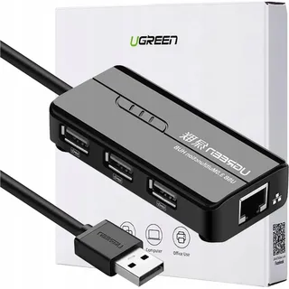 UGREEN 20264, USB-Hub 3+1 Port USB-A USB 2.0), RJ45 Schwarz, USB 2.0 Hub RJ45 Ethernet Adapter