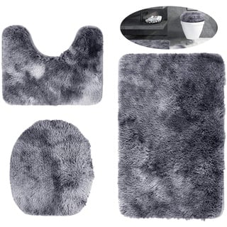 Fashionapple Badezimmerteppich Set 3 Teilig – Chenille Badematte, rutschfeste Fußmatte, WC-Abdeckungs-Set, Toilettenvorleger mit Ausschnitt für Stand-WC