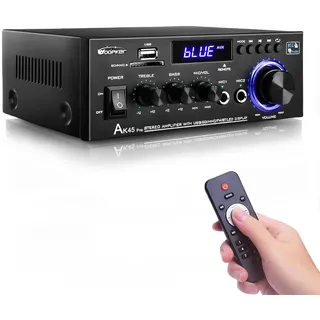 AK45 Pro HiFi-Verstärker WOOPKER Mini Verstärker, 500W,2 Kanäle Bluetooth Verstärker HiFi Stereo w/UKW-Radio, USB,SD,RCA,MIC In,Audio Verstärker Receiver für Zuhause oder Auto
