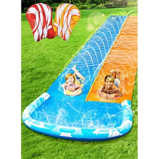 JOYIN 685 cm Rutsche und Wasserrutsche mit 2 Bodyboards, Rasen-Wasserrutsche mit eingebautem Sprinkler für Sommer-Wasserspaß im Garten für Kinder und Erwachsene