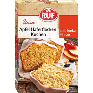 RUF Apfel-Haferflocken-Kuchen mit Glasur, schnelle Backmischung für einen Apfel-Rührkuchen mit frischen Äpfeln und kernigen Haferflocken, vegan