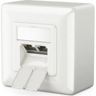 deleyCON 1x CAT6 Universal Netzwerkdose - 2x RJ45 Port - Geschirmt - Aufputz oder Unterputz - 1 Gigabit Ethernet Netzwerk - EIA/TIA 568A&B - Weiß