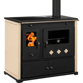 Prometey Praktik Lux Eco Holzherd mit Keramik-Kochfeld und Backofen – 9,5 kW Nennleistung – Holzofen zum Heizen und Kochen – Energieeffizienz...