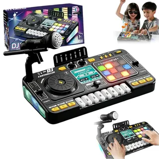 Dj Pult Kinder,Dj Set Kinder,Bluetooth mit verstellbarem Mikrofon, mit Farbverlauf-Lichteffekten,batteriegespeist,geeignet als DJ-Einsteiger-Spielzeuggeschenk für Kinder im Alter von 3 bis 12 Jahren