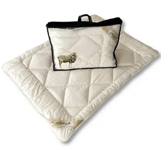 Meivita Naturhaarbettdecke Merino Schafschurwolle Ganzjahresdecke Kinderdecke in 100x135 cm, Füllung: 100% Wolle, Bezug: 100% Baumwolle, Bettdecke Hergestellt in Deutschland beige