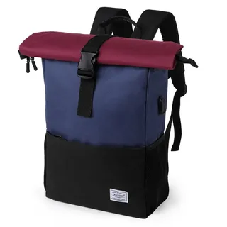 TAN.TOMI Cityrucksack Rucksack Damen Groß Rucksack Herren Groß Schulrucksack (Arbeitsrucksack viele Fächer mit 15,6" Laptopfach/USB-Anschluss), Unisex Rolltop Rucksack Wasserdicht, Lässiger Backpack blau
