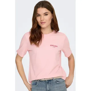 Only Kurzarmshirt ONLY "ONLLUCY MONJA SS TOP JRS NOOS", Damen, Gr. M, rosy touch detail:strawberry, Jersey, Obermaterial: 100% Baumwolle, bedruckt, regular fit normal, Rundhals, Shirts
