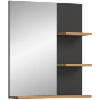 inn.furn Badspiegel "Cooper" in Artisan Eiche und grau Holzwerkstoff, Glas, Uni, Holz Optik, Rechteckig, 63x73x16 cm, - Grau