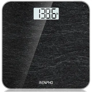 RENPHO Personenwaage, Körperwaage mit Hochpräzisions-Sensoren, Personen Digitalwaage mit Step-On-Technik, Gewichtswaage aus Sicherheitsglas, Marmor