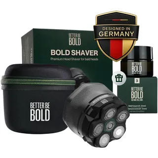 BETTER BE BOLD – Glatzenrasierer & Glatzencreme Anti-Shine 50ml SET – Mattierende Pflege für Glatze 0–3 mm – Beruhigt nach der Rasur – ohne Schnittgefahr und Hautirritationen – Shaver auch für Bart