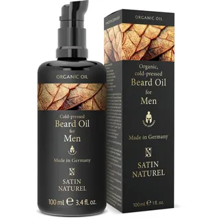 Satin naturel BIO Bartöl kaltgepresst – Premium Beard Oil für Herren – Bartpflege mit männlichem Duft – Unterstützt Bartwachstum – Geschenkidee für Männer