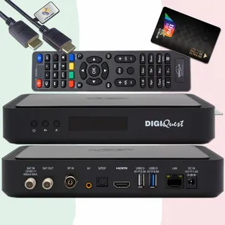 hts e-com DigiQuest Q99 4K UHD TiVuSat Receiver inkl. Karte + WiFi Stick – tivùsat zertifiziert (nicht aktiviert), HEVC HDR, PVR Ready, LAN, USB, HDMI-Kabel