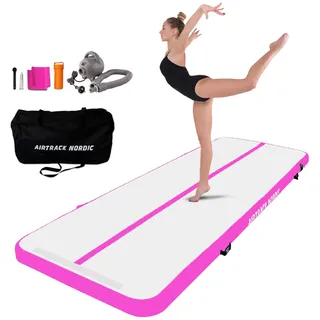 Airtrack Nordic Standard Airtrack Matte 3m - 8m mit Luftpumpe, Turnmatte Aufblasbar, Am Besten für Gymnastik, Yoga - Langlebig & Einfach zu Transportieren Matte Sport, Gymnastikmatte (3, rosa)