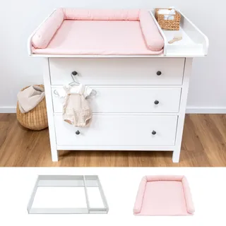 LIMMALAND Wickelaufsatz Set für IKEA HEMNES 108 cm – Aufsatz sowie Wickelauflage & Umrandung aus 100% Baumwolle