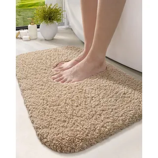 DEXI Badezimmerteppichmatte, extra weiche und saugfähige Badteppiche, waschbare rutschfeste Teppichmatte für Badezimmerboden, Badewanne, Dusche (109,2 x 61 cm, Beige)