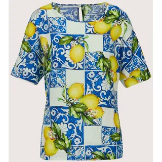 Madeleine Kurzarmbluse mit mediterranem Print Blau 40