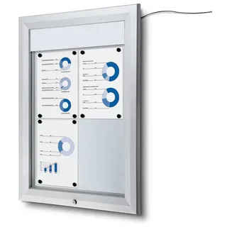 Showdown® Displays Schaukasten T LED silber 4x DIN A4 58,5 x 4,7 x 86,0 cm, 1 St.
