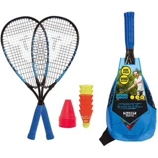Talbot Torro Speed-Badminton Set Speed 6600, tolles Komplettset, 2 kraftvolle Alu-Rackets 58,5cm, 6 windstabile Bälle, Cones zur Spielfeldmarkierung, im trendigen Rucksack, cyanblau-schwarz, 490116