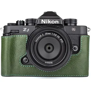 MUZIRI KINOKOO Nikon Z f Zf Tasche, Echtleder Halbschutzhülle kompatibel für Nikon Z f/Zf Kamera – mit Öffnung unten und Handgriff-Design - Grün