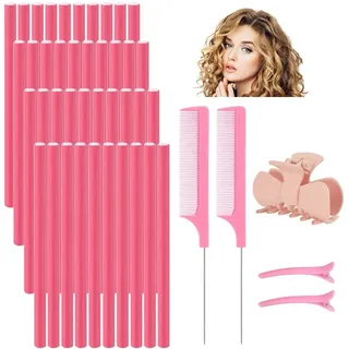 qinersaw 40Pcs 24cm Papilotten Lockenwickler Flexwickler Weich Flexible Lockenstab Twist Schaum Papilotten Locken Manuelle Curler Roller für Haar Damen Mädchen über Nacht ohne Hitze mit 2 Kamm 3 Clips