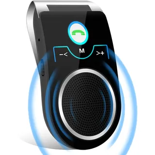 Bluetooth KFZ Freisprecheinrichtung, Bluetooth 5.0 In Car Speakerphone Handsfree Car Kit mit Geräuschunterdrückendes mikrofon und Stereo-Sound für GPS, Musik, Telefongespräche Unterstützt 2 Telefone