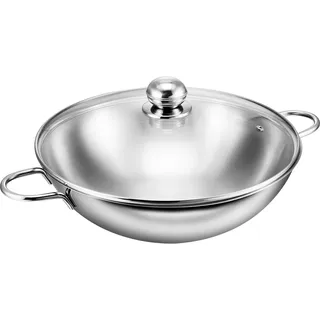 Kopf Wok Josie (Edelstahl, Ø 32 cm, inkl. Glasdeckel, Induktion) silber
