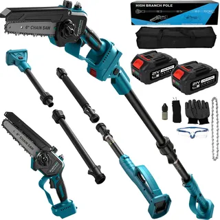 Akku Hochentaster Ast Kettensäge Profi-Astsäge für Makita 18V, 2 IN 1 Mini 6 zoll Akku Kettensäge und Teleskop with panthem akku 21V 4000mAh Elektro Hochentaster Astsäge Arbeitshöhe bis 4,5m