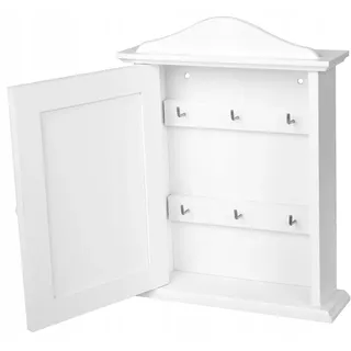 Wooden World – Schlüsselschrank aus Holz mit Tür und 6 Haken – Weiss