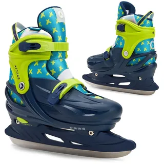 attabo Koi Kinder Schlittschuhe 33-36 EU – Verstellbarer PP/PVC-Hartschuh mit belüftetem Mesh & Eva-Futter, rostfreie Edelstahlkufe, sichere PP-Schnallen, Schutz beim Eislaufen