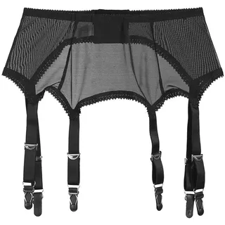 Frecoccialo Women's Suspender Stockings Transparente sexy Spitze 6 Strap Garter Suspender Belt for Stockings, 1-schwarz, M - M