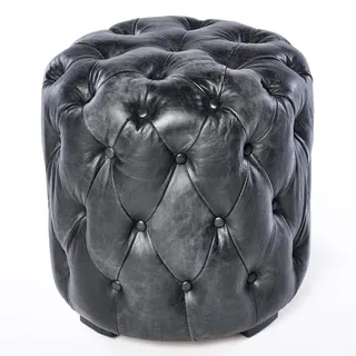 Phoenixarts Chesterfield Echtleder Ottoman Hocker Schwarz Vintage Leder Fußhocker Pouf Sitzhocker 659