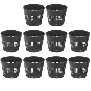 MeevrgR 10 Stück 8–13 cm runde Pflanzkörbe, Teich-Pflanztöpfe für Wasserpflanzen, robustes Netz mit offenen Seitenwänden und Boden, für Seerosen, Lotus, Schwarz (XC130)